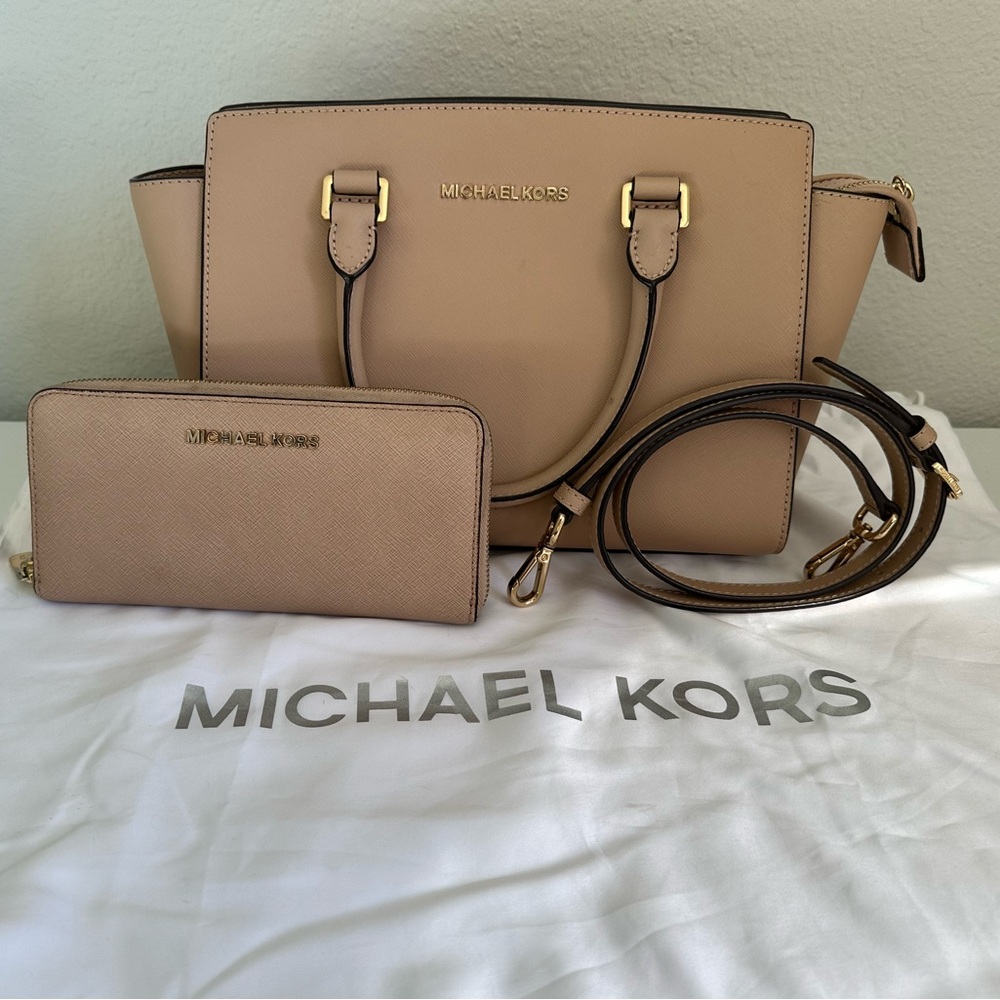 Michael Kors Beige Satchel and Wallet Set